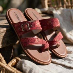 Red & Antique Gold Printed Sandal