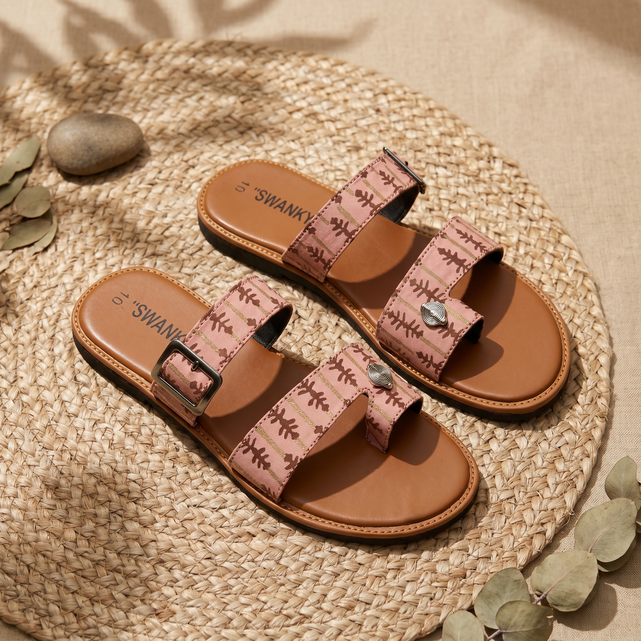 Dusty Pink & Maroon Printed Comfort Sandal