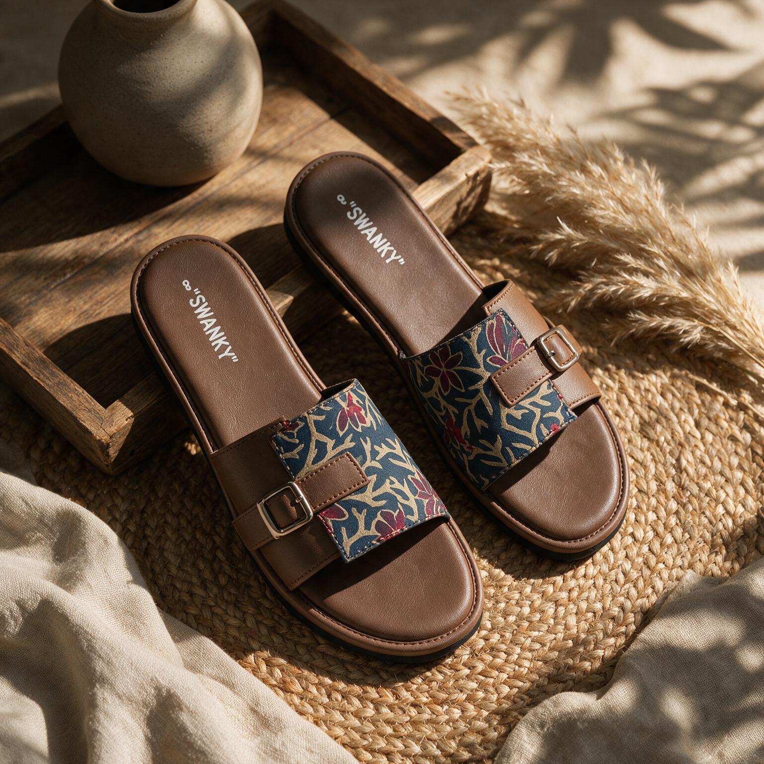 Dark Teal Wildflower Printed Sandal