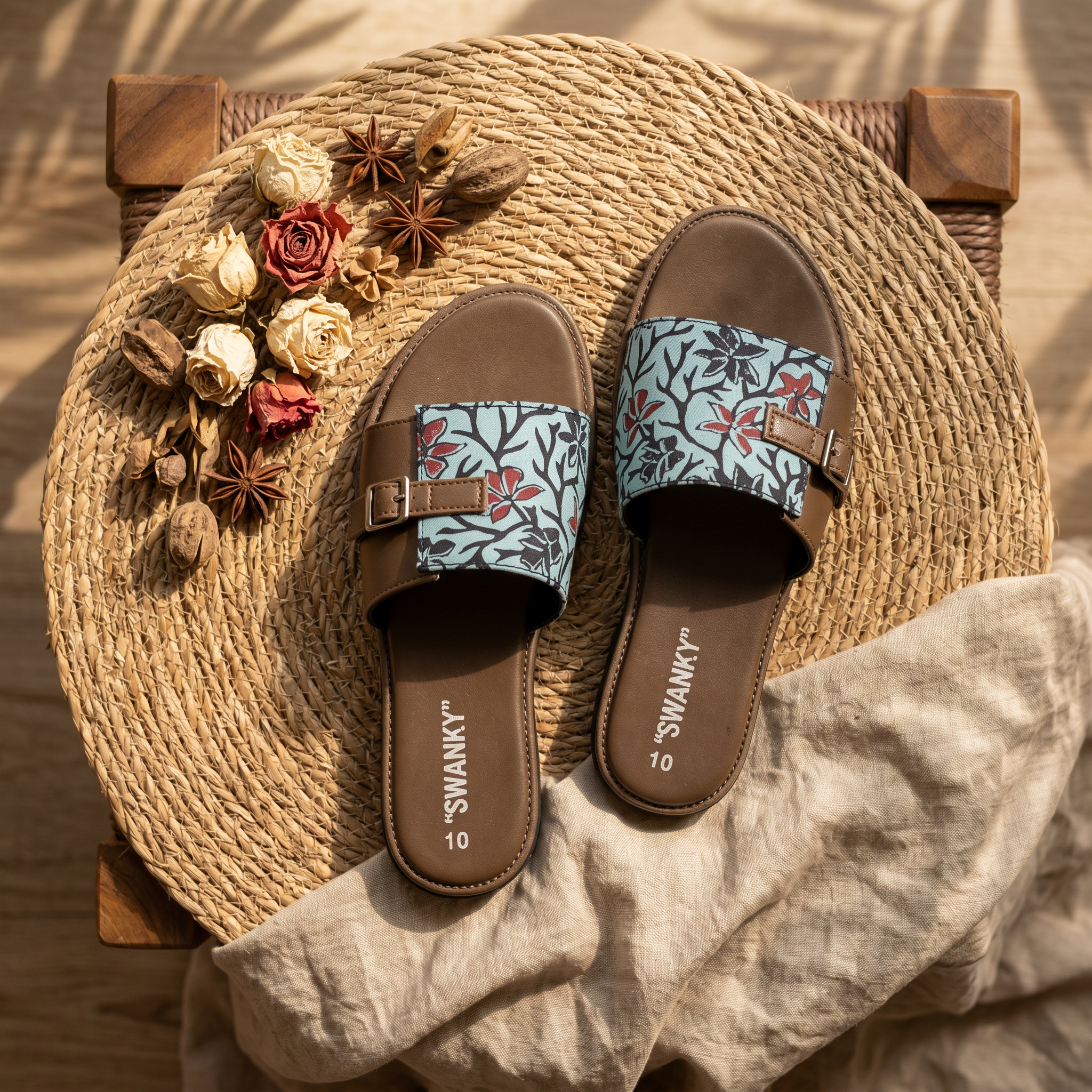 Aqua Blue Wildflower Printed Sandal