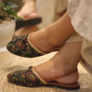 Black & Maroon Floral Heritage Mule