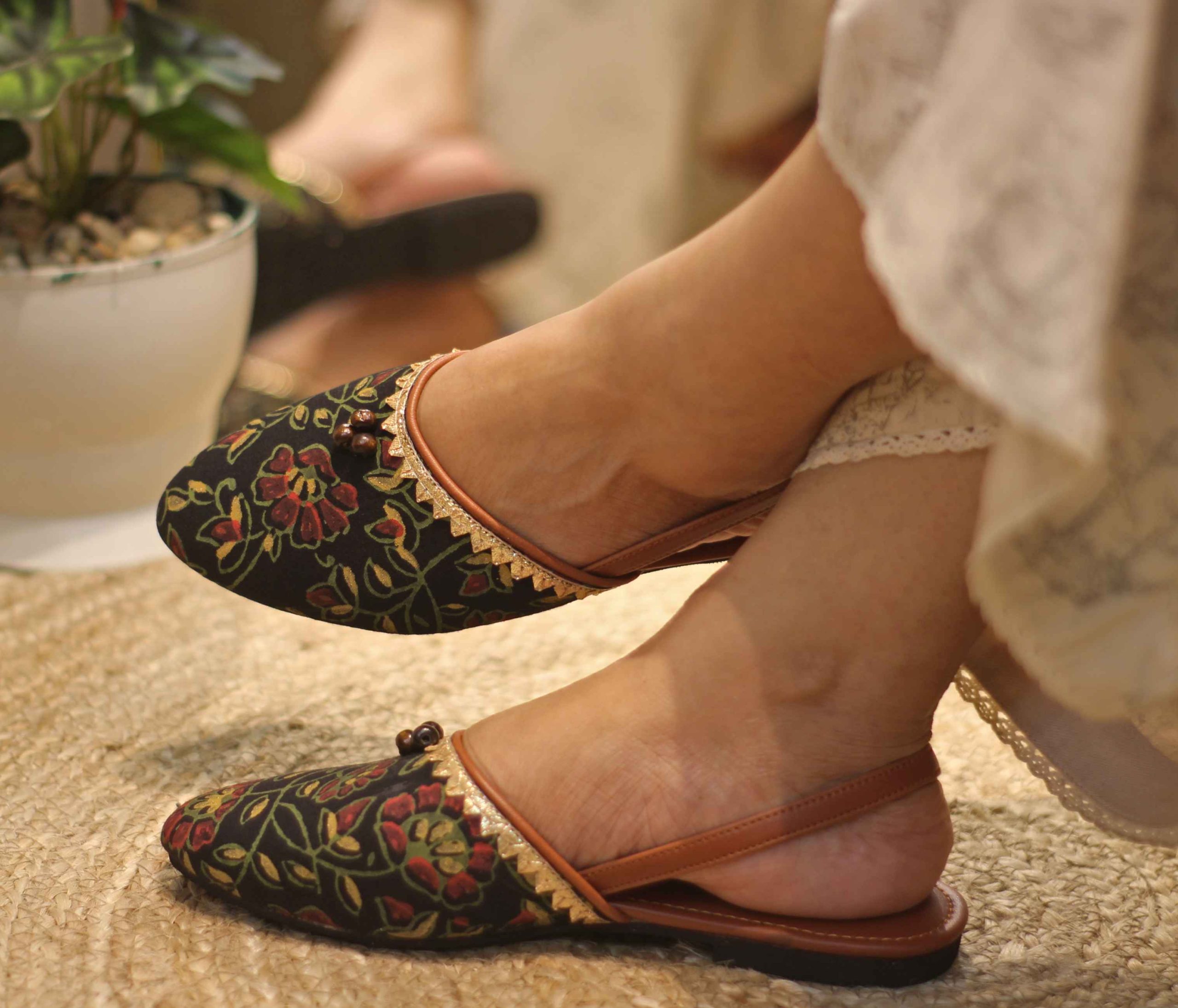 Black & Maroon Floral Heritage Mule