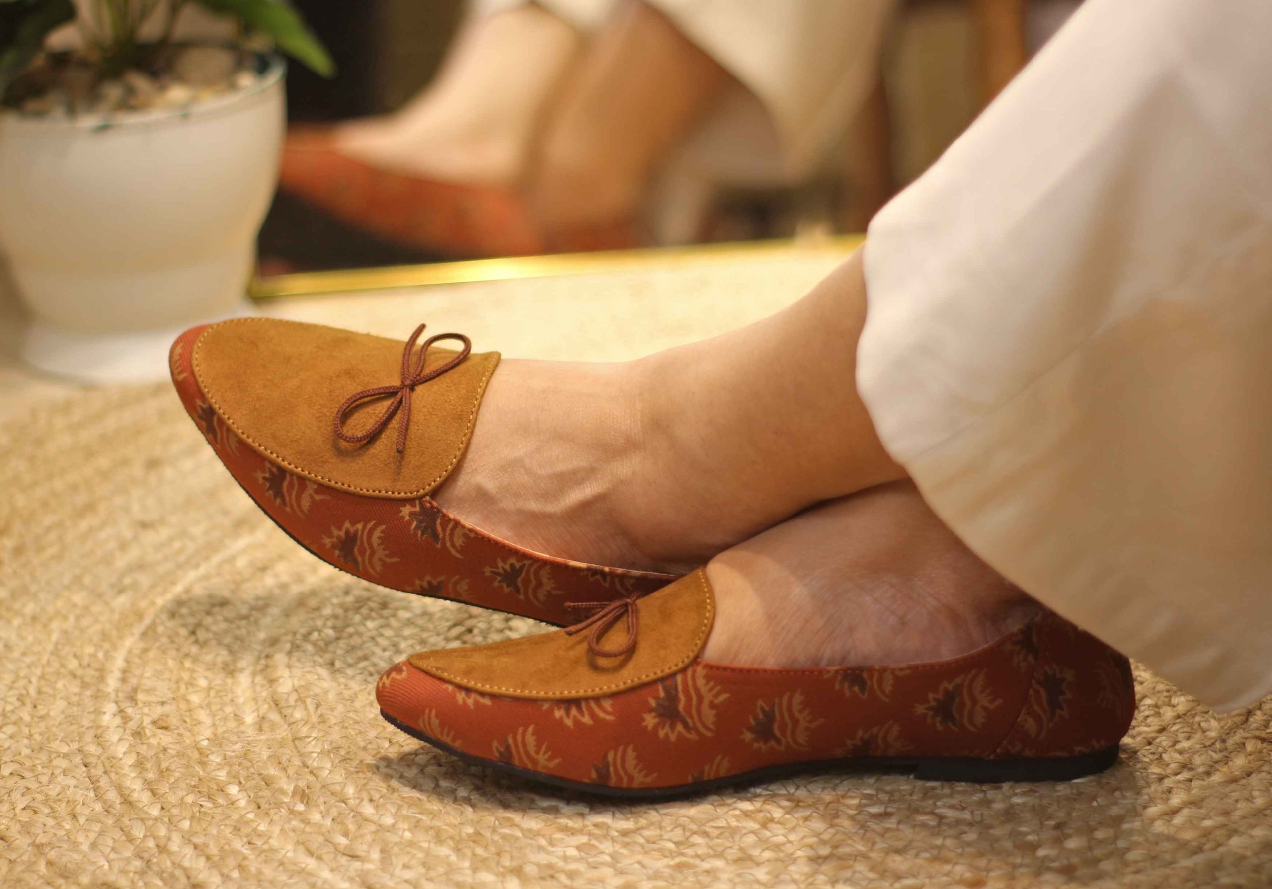 Terracotta Bow Printed Loafers