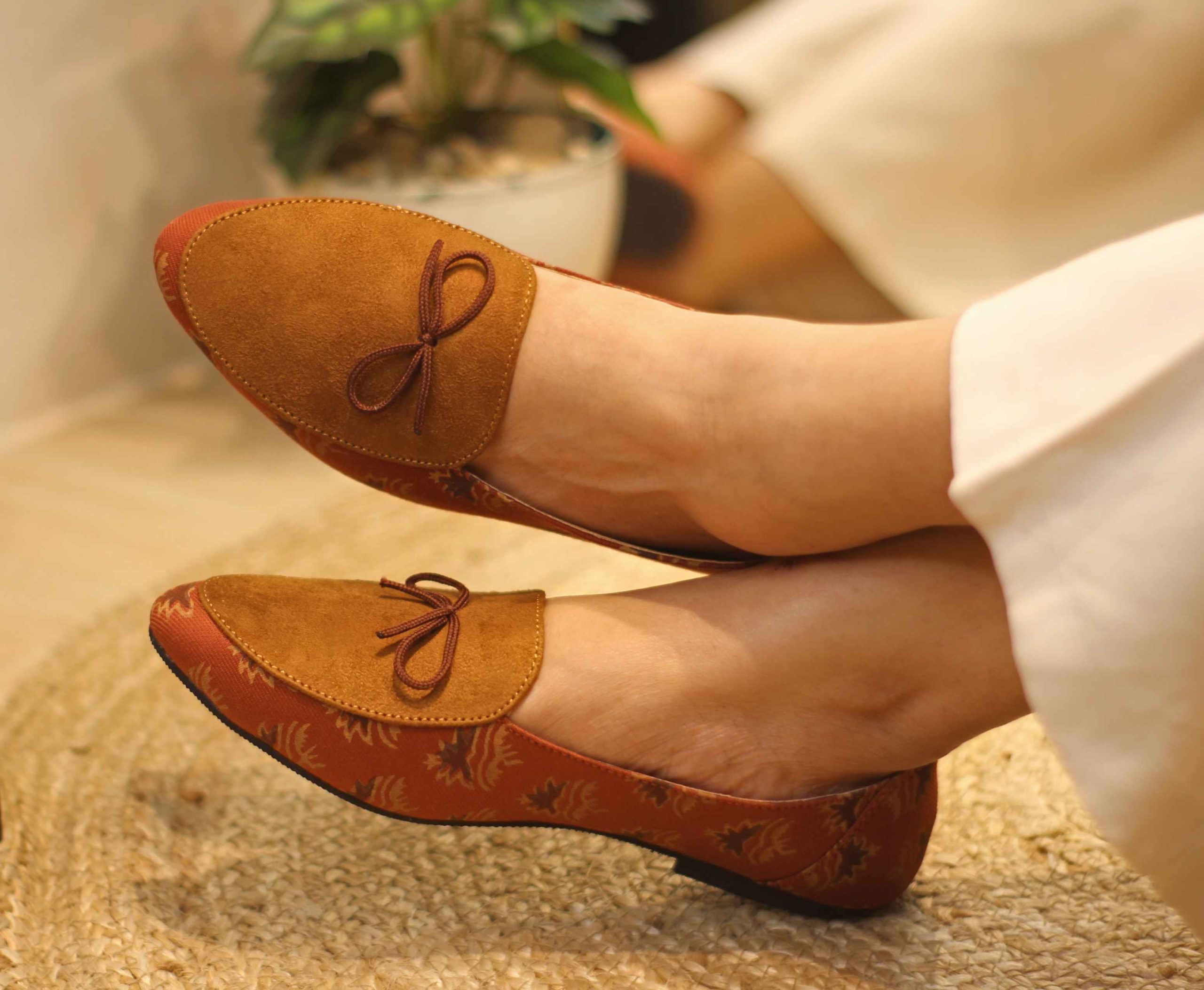 Terracotta Bow Printed Loafers - Image 2