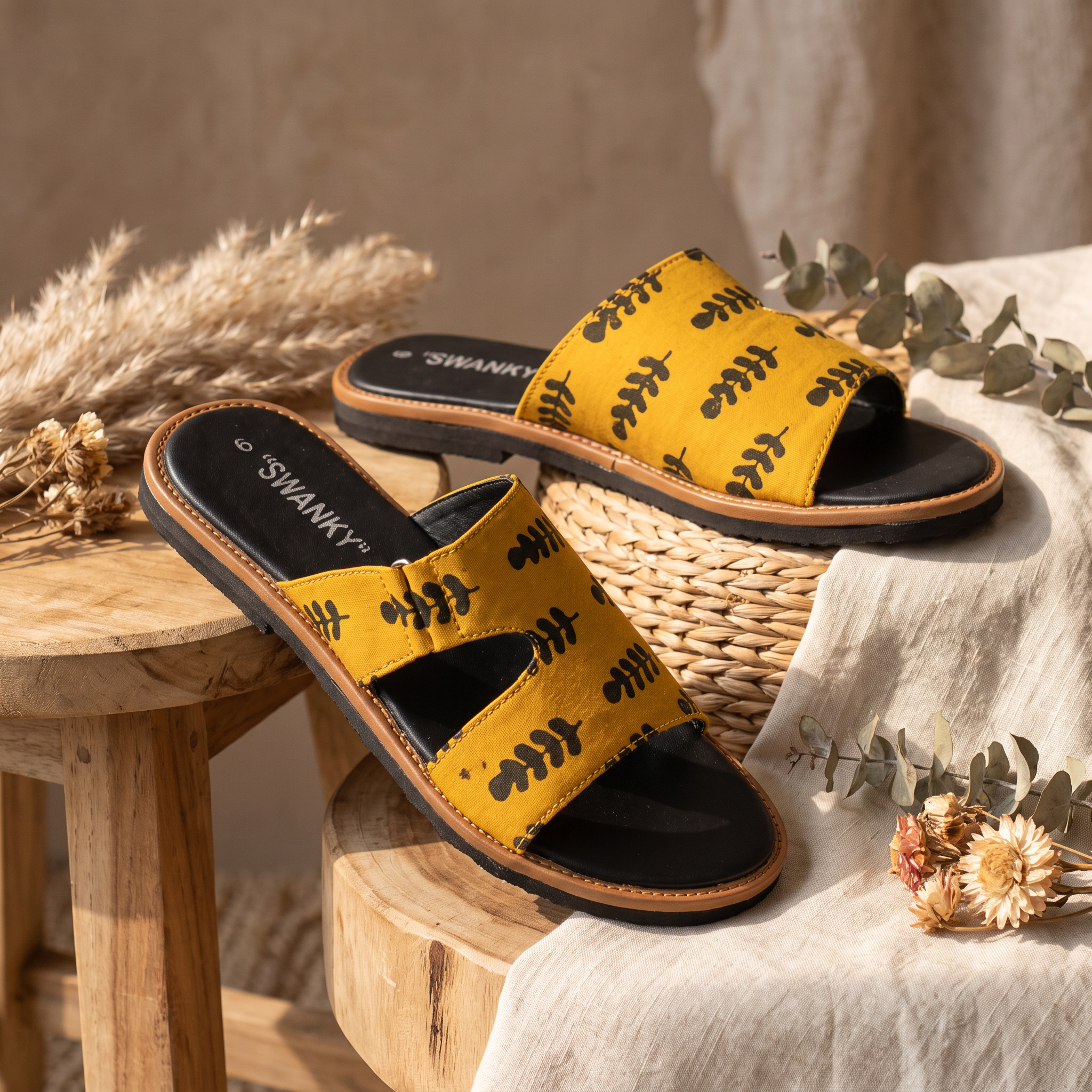 Mustard Yellow Printed Flat Slider - Image 4