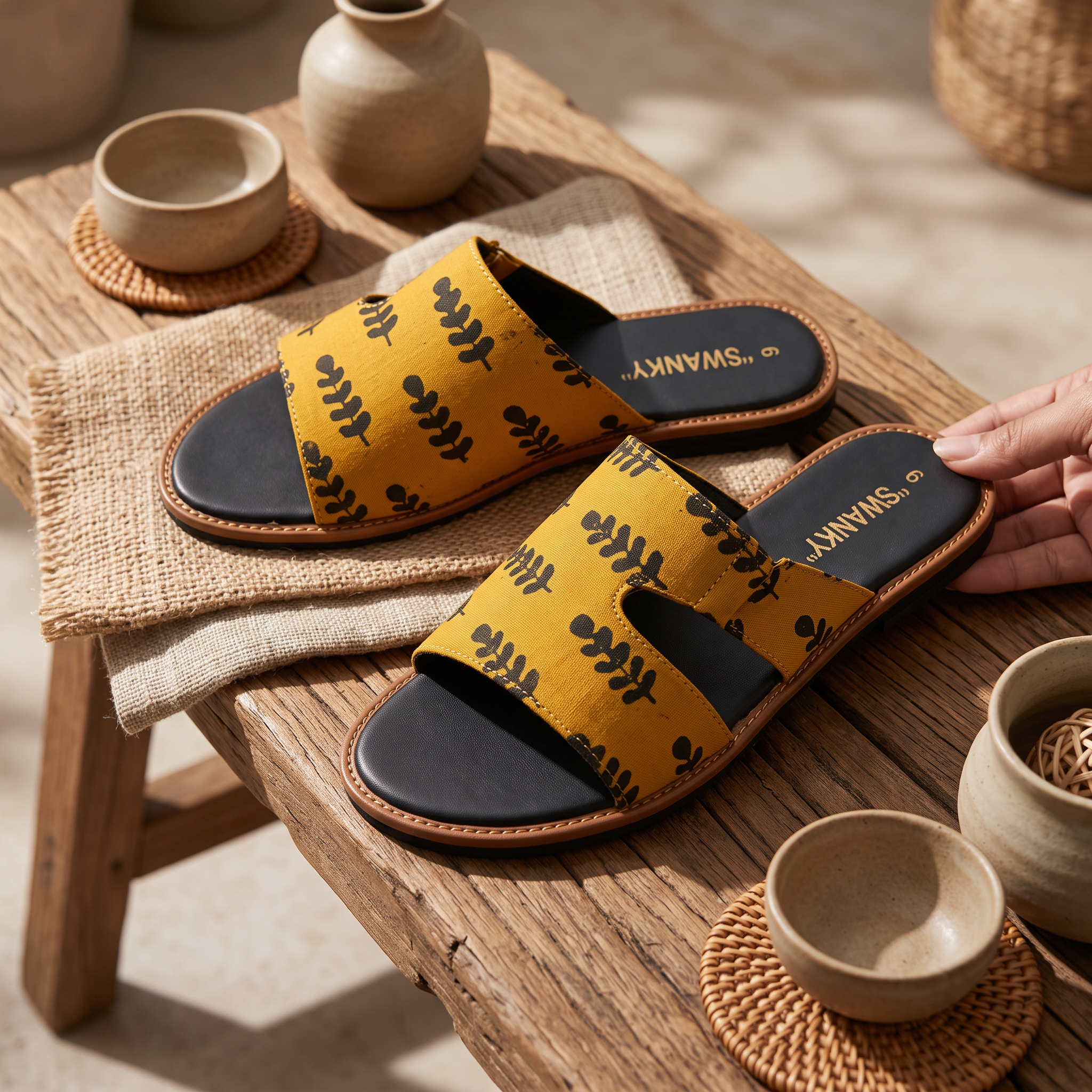 Mustard Yellow Printed Flat Slider