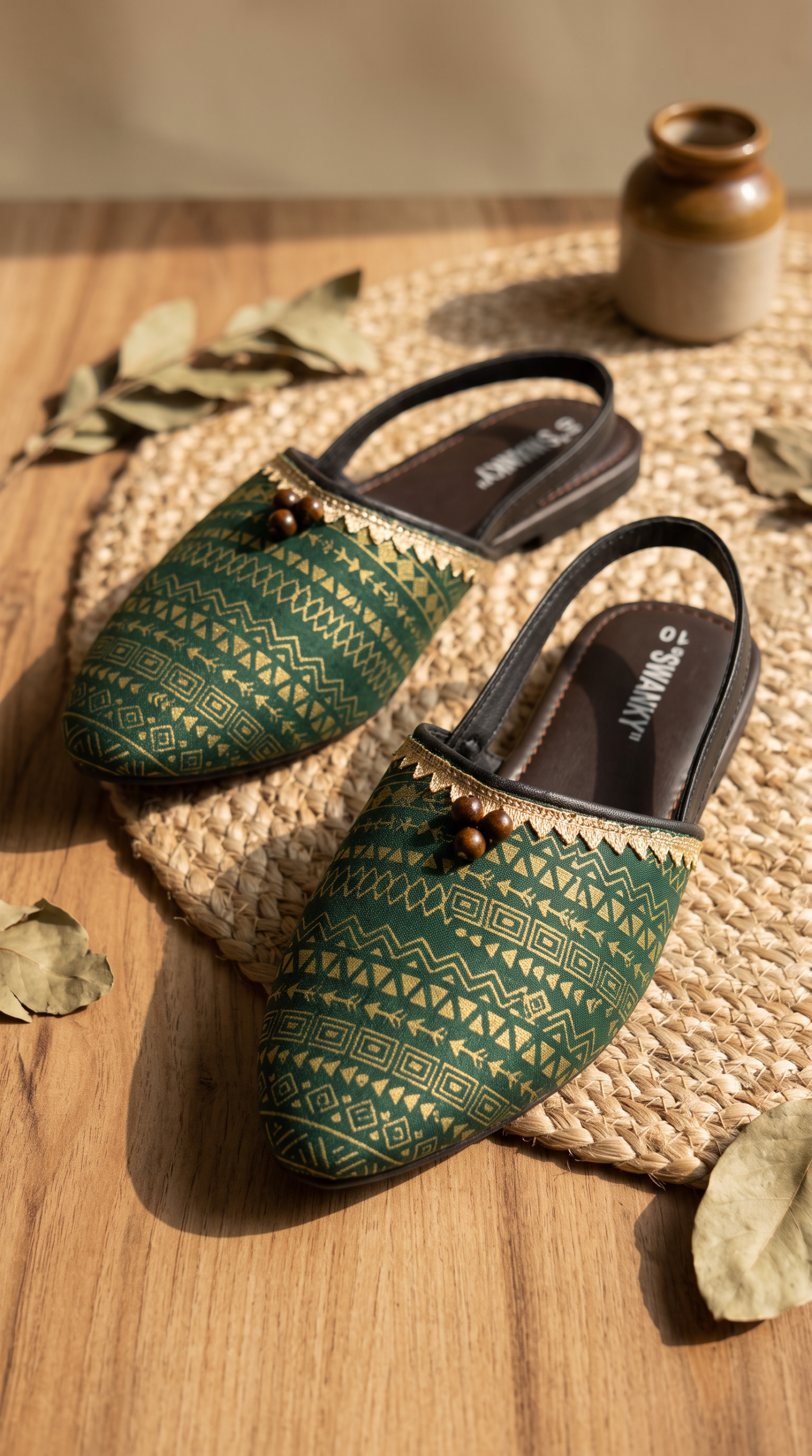 Forest Green Block-Printed Mules - Image 4