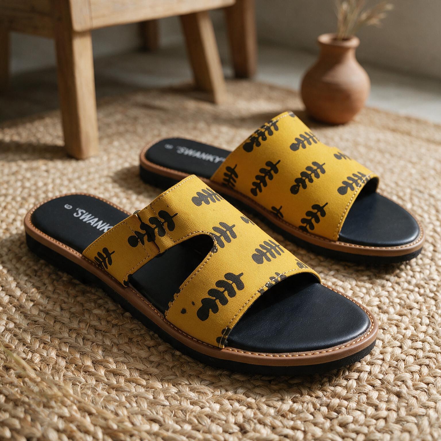 Mustard Yellow Printed Flat Slider - Image 2